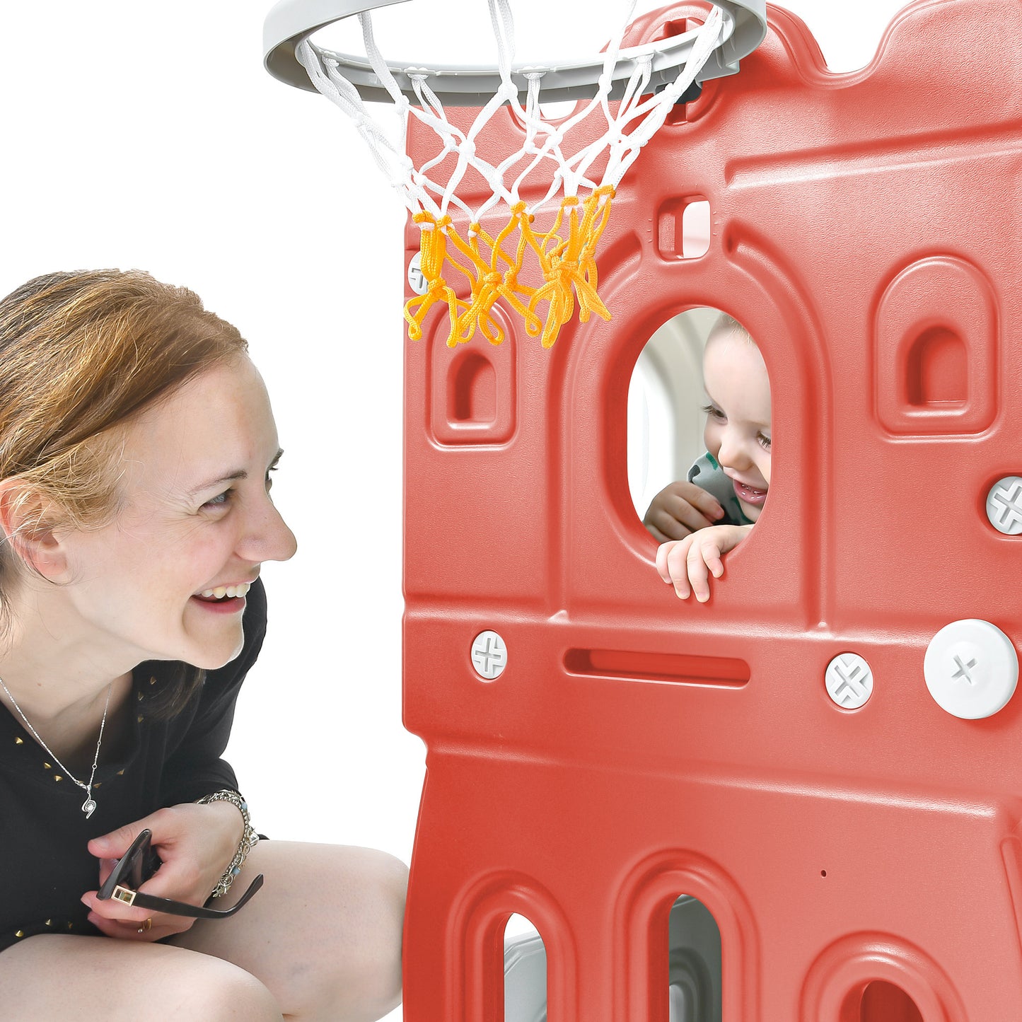 Kids Slide Playset Structure: Freestanding Castle Climber with Slide and Basketball Hoop - Toy Storage Organizer for Toddlers - Indoor/Outdoor Kids Climbers Playhouse for Playground Activity - Color & Size Options Available