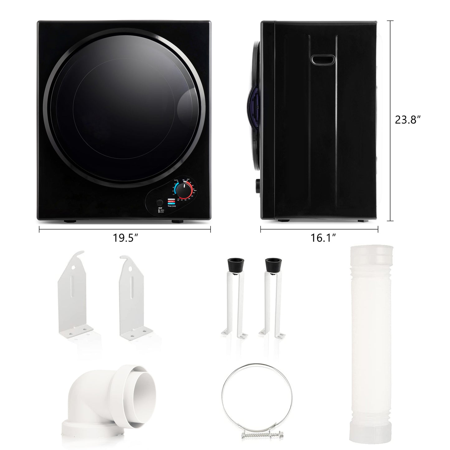 Electric Portable Clothes Dryer, Front Load Laundry Dryer for Apartments, Dormitory and RVs - Efficient & Convenient Drying Solution for Small Spaces. Wall Mount Kit Included.