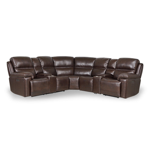 Timo Top Grain Leather Modular Power Sectional Sofa | Adjustable Headrest | Cross Stitching | Various Colors & Sizes