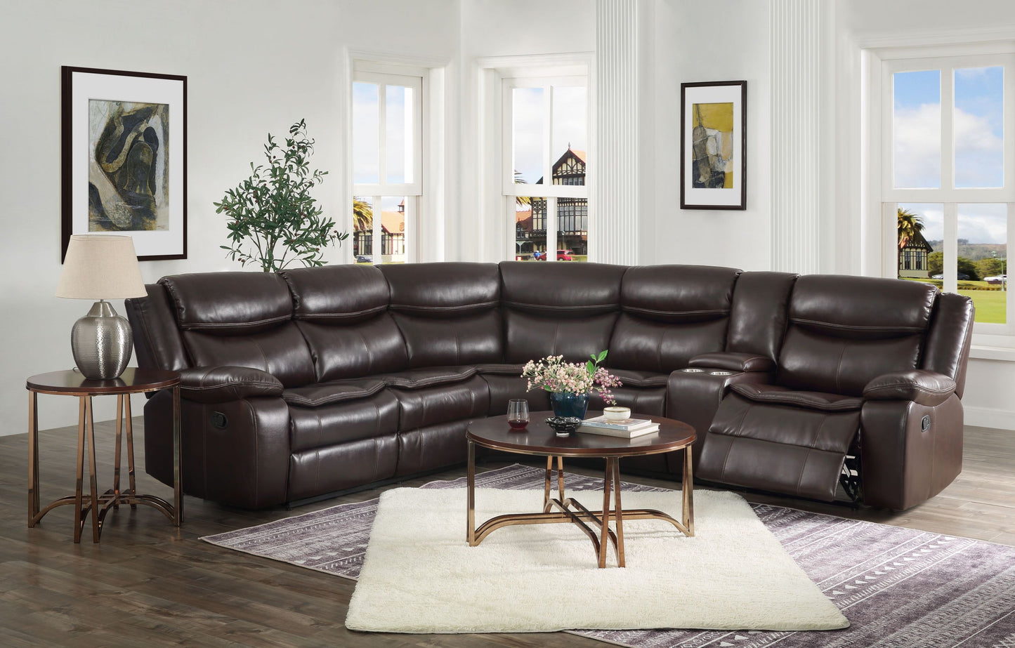 ACME Tavin Sectional Sofa: Espresso Leather-Aire Match, Motion Function, Stylish Design, Available in Various Sizes