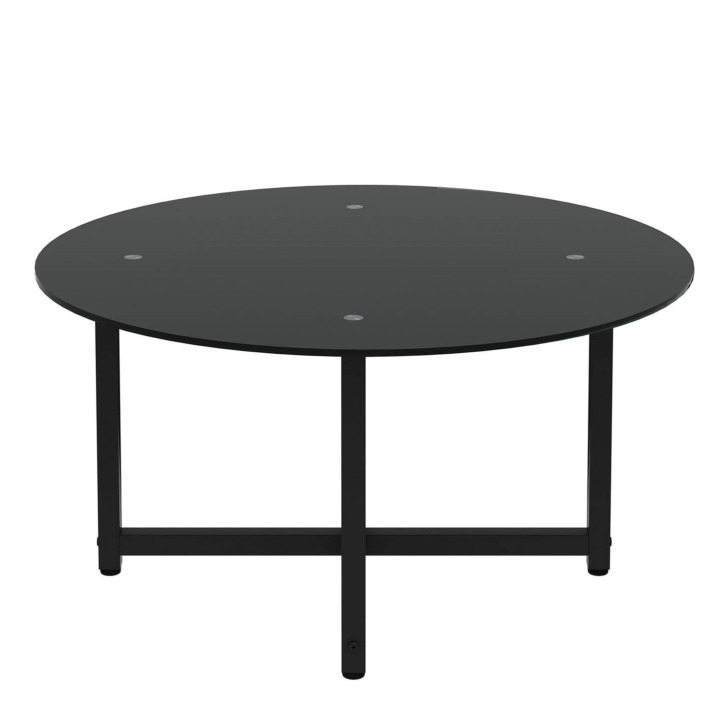 35.5" Round Whole Black Coffee Table: Modern Clear Center Table for Living Room Furniture