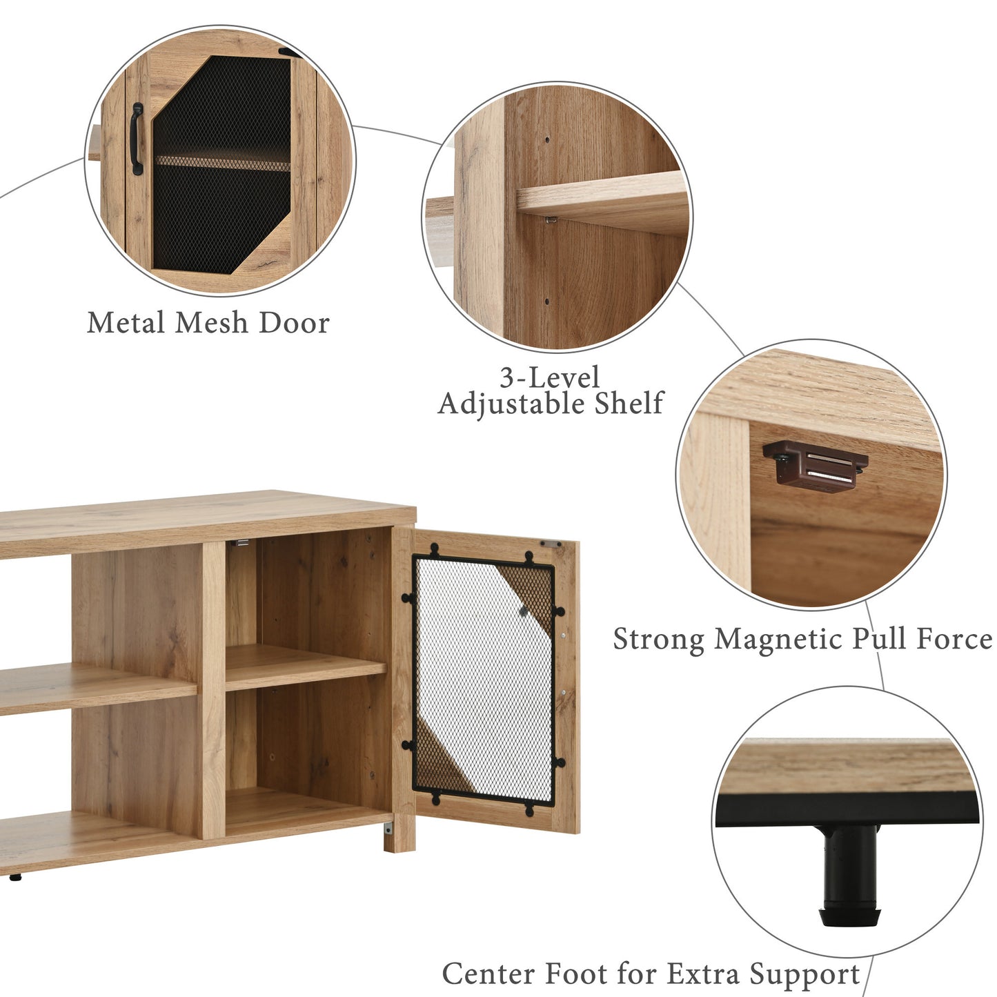 Modern TV Stand with Large Storage Space, Adjustable Shelves, Magnetic Cabinet Door - Entertainment Center for 65'' TV in Living Room, Bedroom (White, 3 Levels)