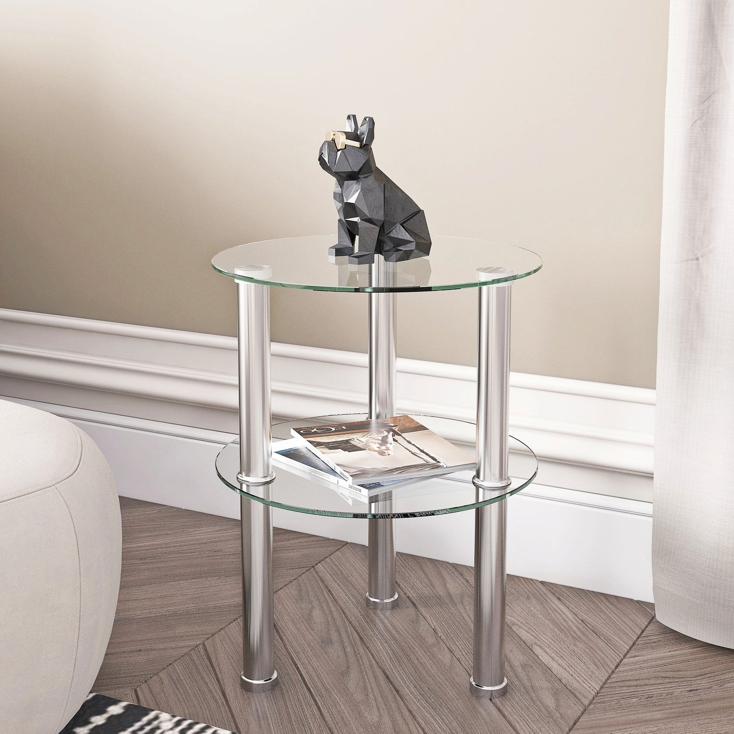 2-Layer Tempered Glass End Table for Bedroom Living Room Office - Round Coffee Table with Sleek Design and Sturdy Construction - Available in Various Sizes and Colors