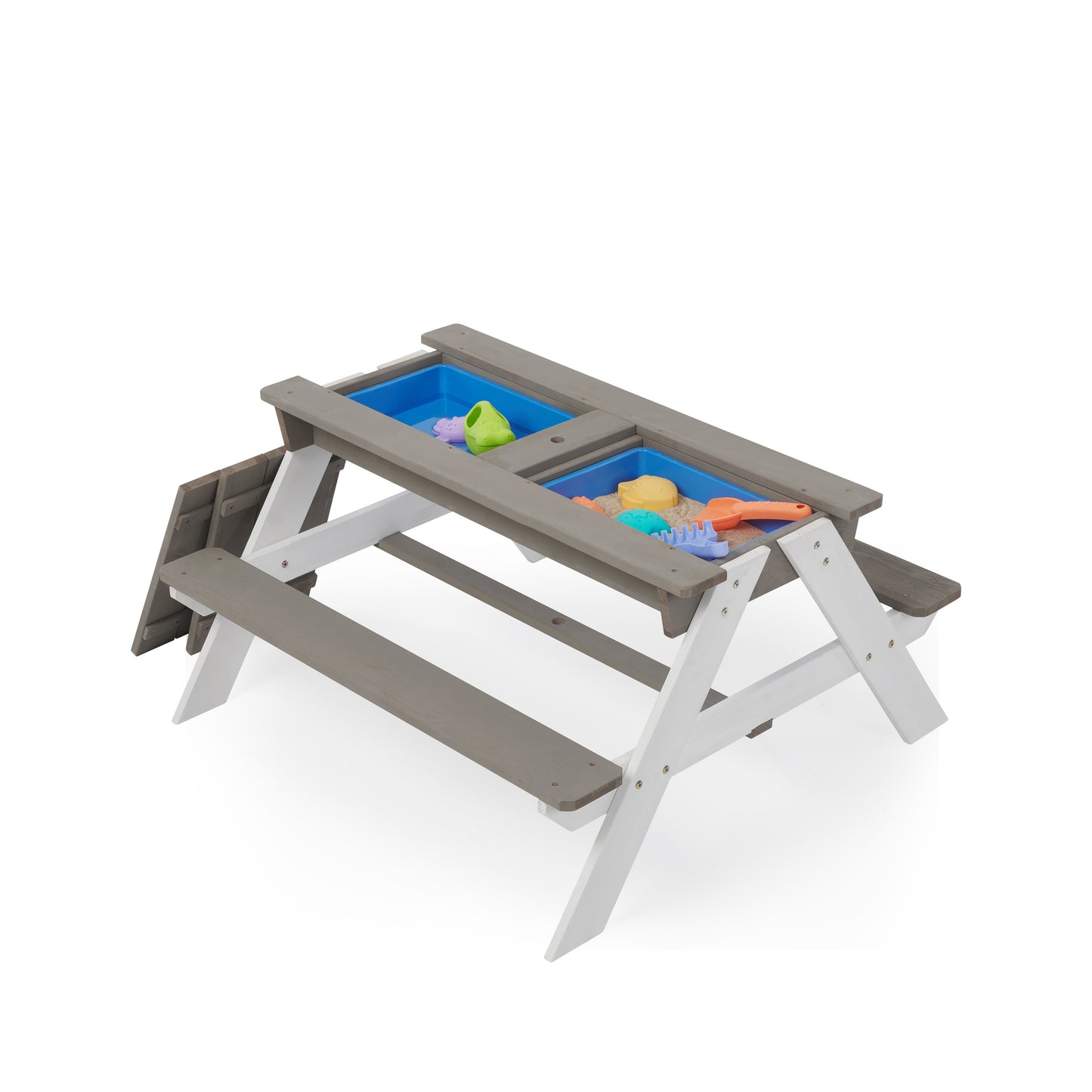 3-in-1 Kids Outdoor Wooden Picnic Table With Umbrella, Convertible Sand & Water Play Area, Gray - ASTM & CPSIA Certified