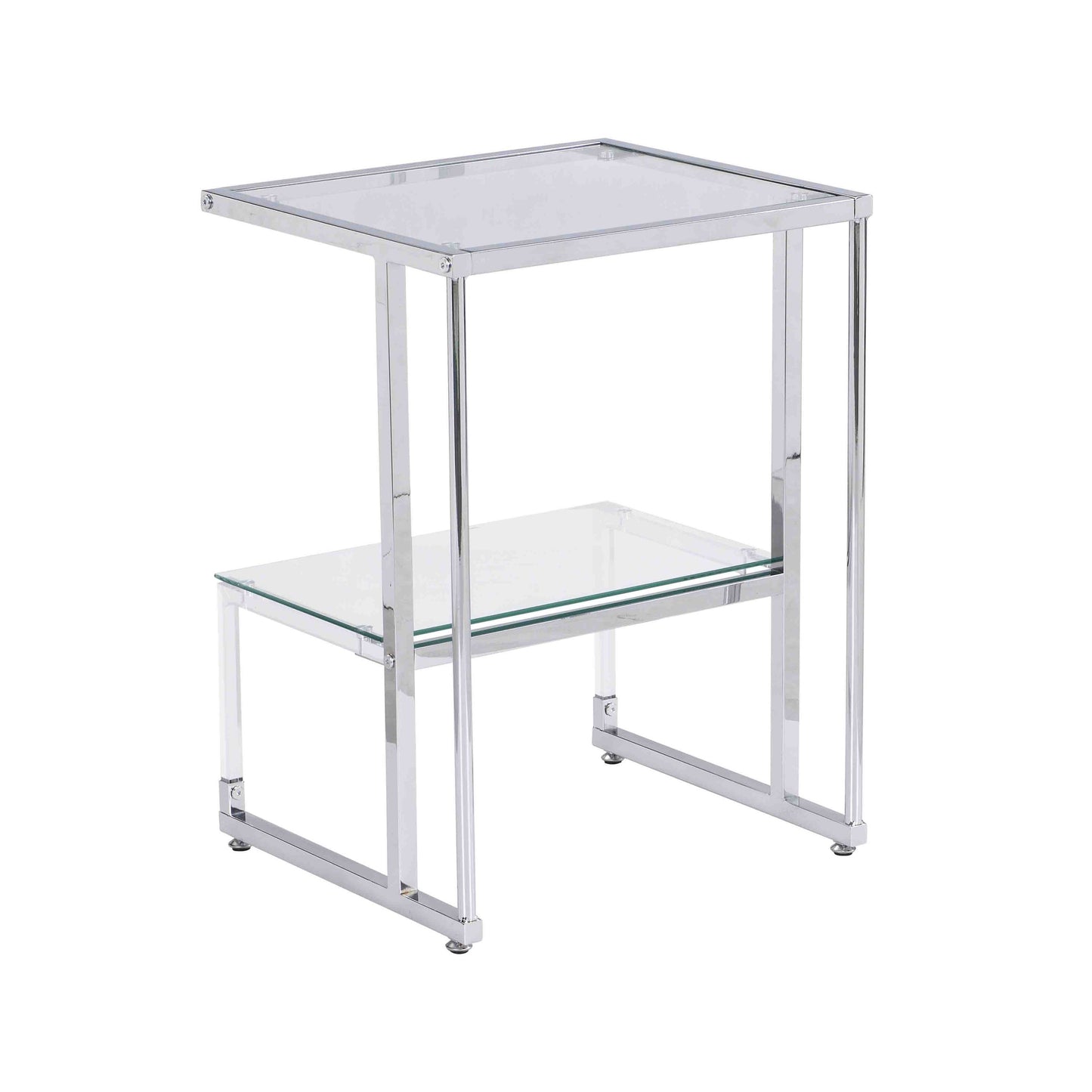 Silver Chrome Side Table, 2-Tier Acrylic Glass End Table for Living Room & Bedroom - Modern Design, Sturdy Construction, Sleek Silver Finish, Space-Saving, Versatile Furniture