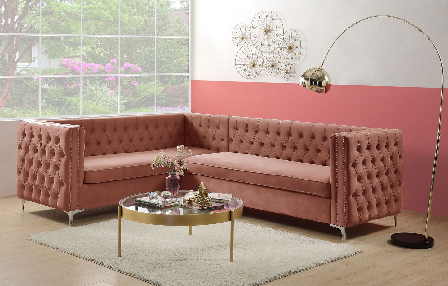 ACME Rhett Sectional Sofa: Dusty Pink Velvet, Modern Design, Spacious & Comfortable, 55505