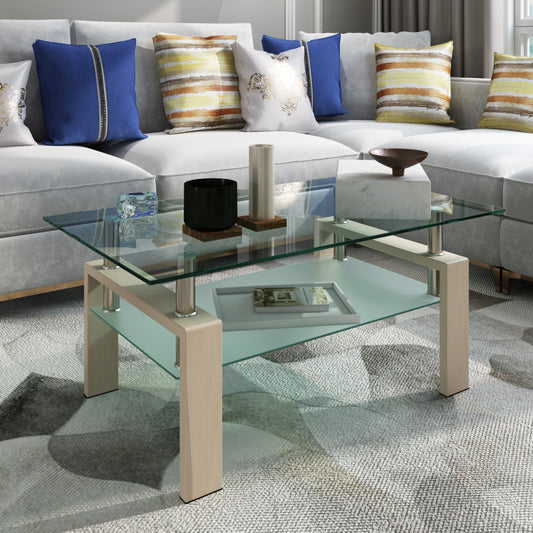 Rectangle Glass Coffee Table - Clear Modern Side Center Tables for Living Room Furniture - Sleek Design, Versatile Size