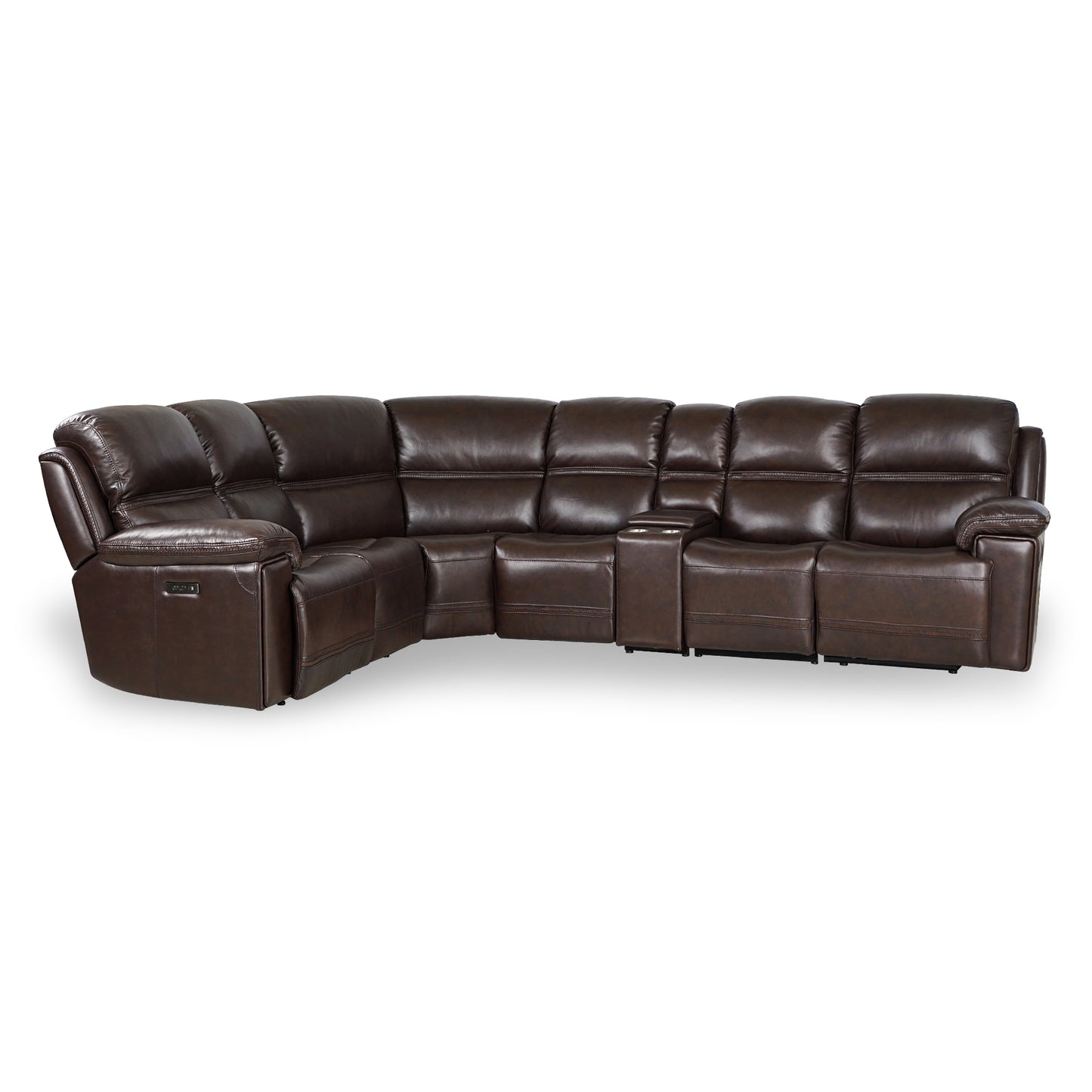 Timo Top Grain Leather Power Sectional Sofa | Adjustable Headrest, Cross Stitching | Sectional 3 | Various Colors & Sizes