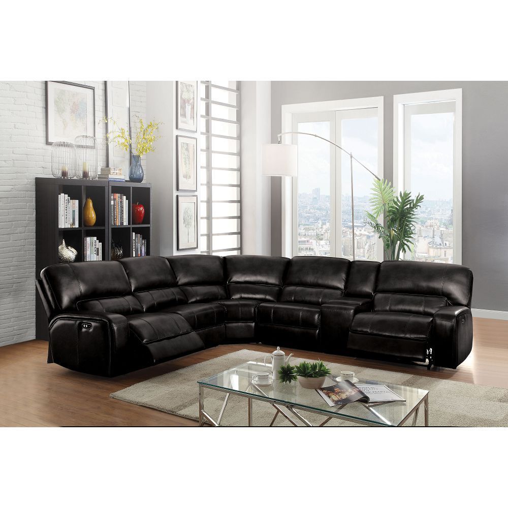 ACME Saul Sectional Sofa: Power Motion/USB, Black Leather-Aire. Modern, Comfortable, and Stylish Seating Solution for Your Home.