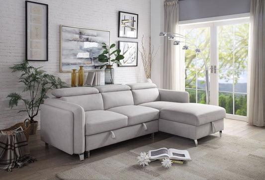 Reyes Sectional Sofa with Sleeper in Beige Nubuck - Luxurious and Versatile Seating for Your Living Space