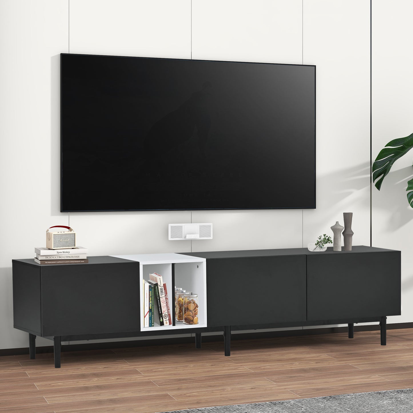 Modern TV Stand for 80'' TV with 3 Doors, Media Console Table, Entertainment Center with Large Storage Cabinet - Ideal for Living Room or Bedroom - Sleek Design, Ample Storage, Easy Organization - Available in Various Colors and Sizes