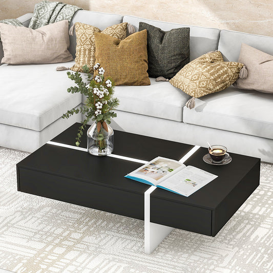 Contemporary Rectangle Design Living Room Furniture, High Gloss Surface Cocktail Table, Center Table for Sofa or Chairs, 45.2*25.5*13.7in, Black