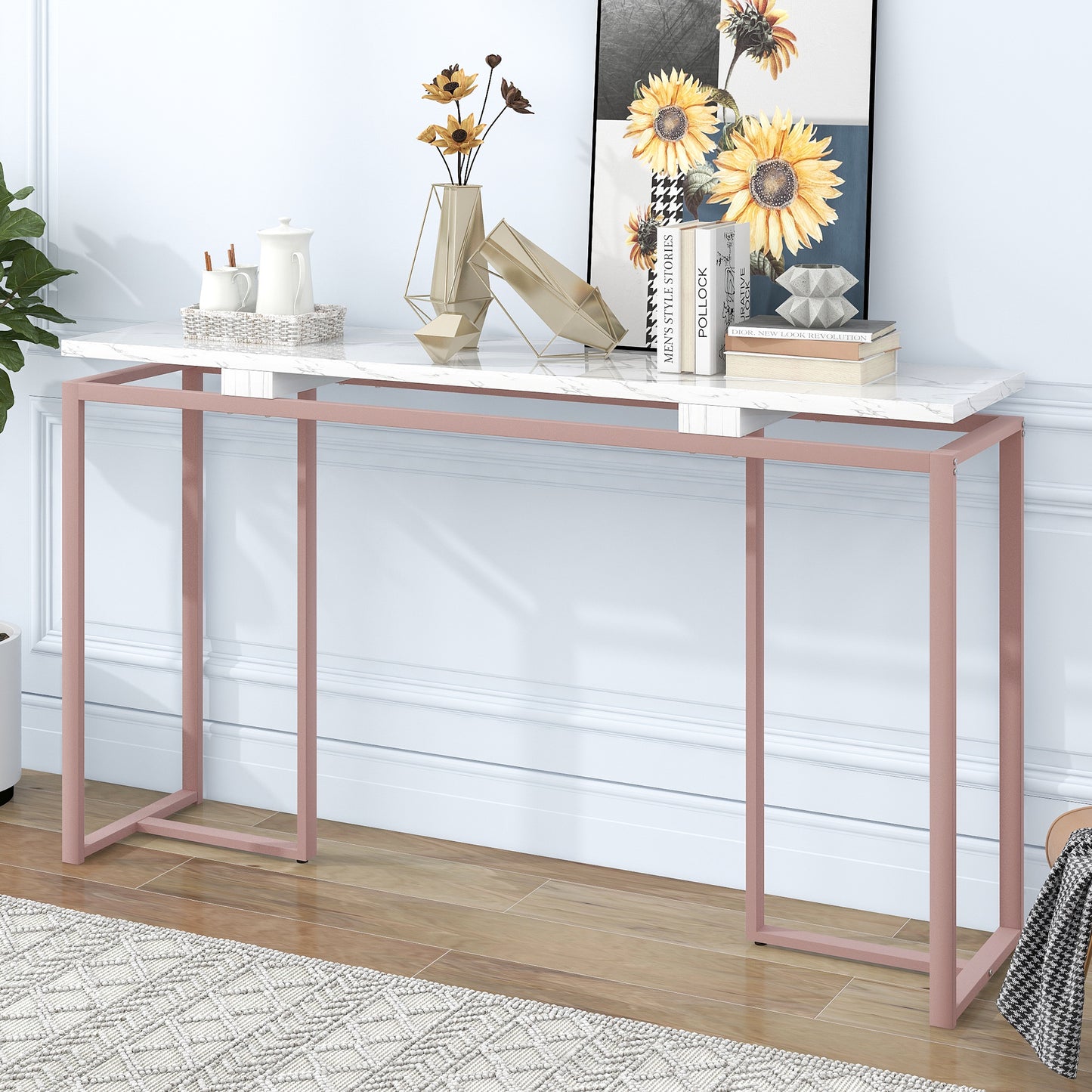 63'' Modern Console Table, Extra Long Entryway Table with Metal Frame for Entryway, Hallway, Living Room, Foyer, Corridor, Office - U_STYLE.