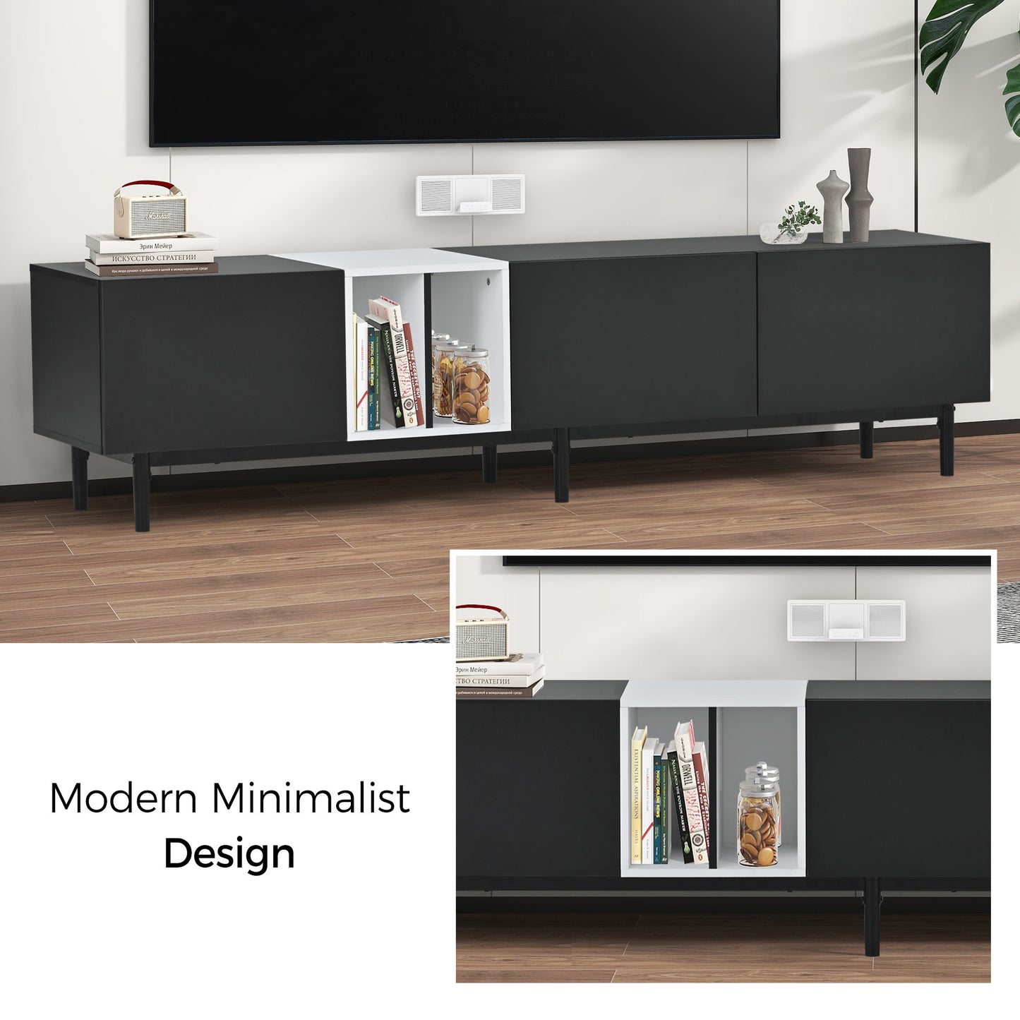 Modern TV Stand for 80'' TV with 3 Doors, Media Console Table, Entertainment Center with Large Storage Cabinet - Ideal for Living Room or Bedroom - Sleek Design, Ample Storage, Easy Organization - Available in Various Colors and Sizes