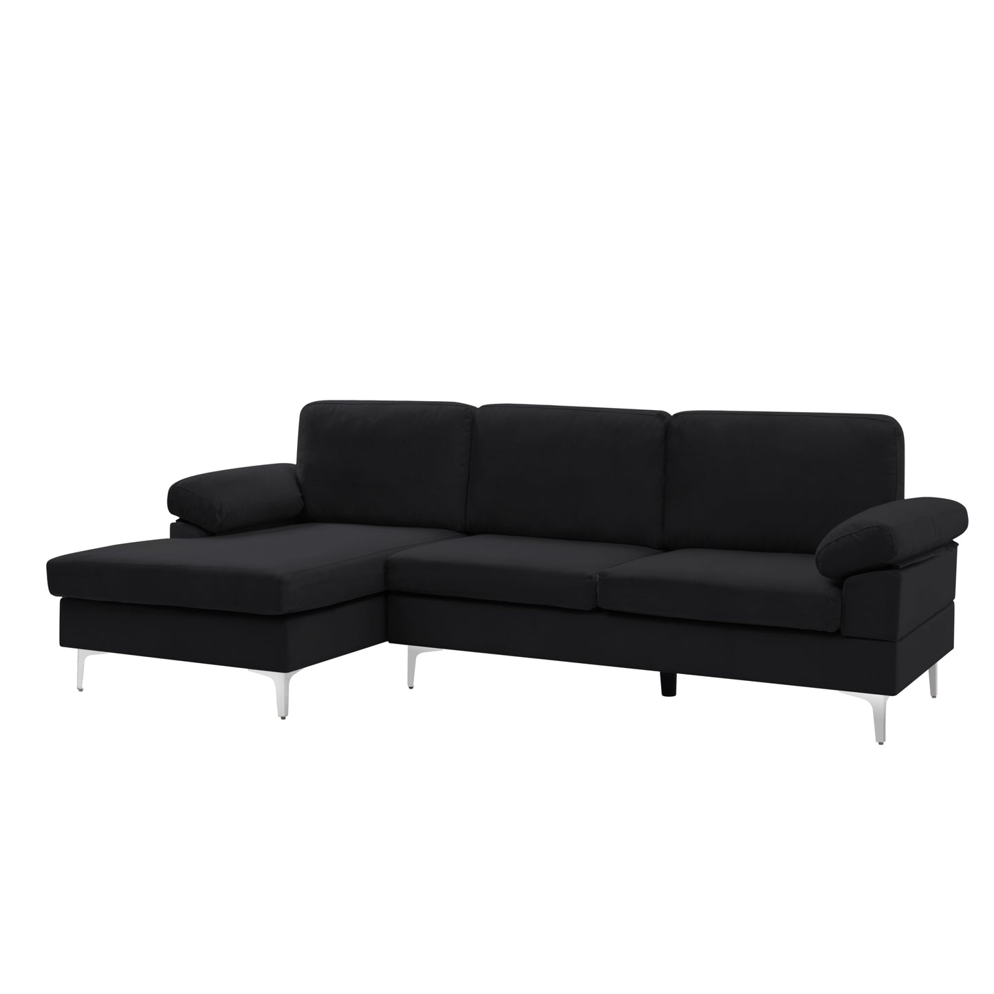 Sectional Sofa Black Velvet Left Hand Facing (Size difference, See Details in Page)