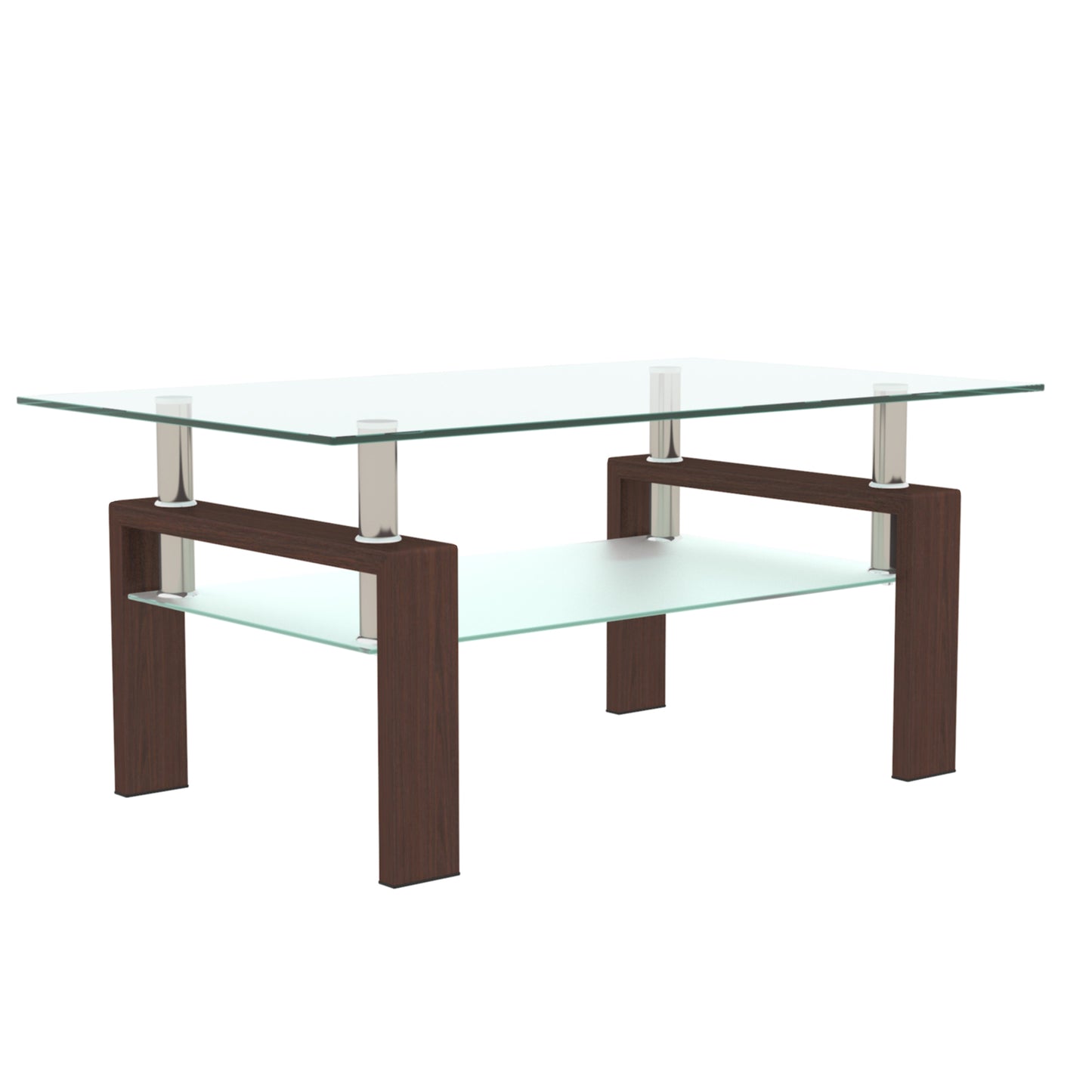 Rectangle Walnut Glass Coffee Table, Clear, Modern Side Center Tables for Living Room, Furniture - 220 Letters