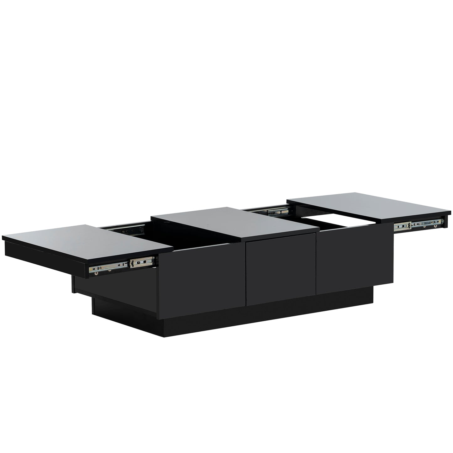 ON-TREND Multifunctional Coffee Table with Hidden Storage, Extendable Cocktail Table with Drawers, High-gloss Center Table for Living Room, 39.3"x21.6", Black