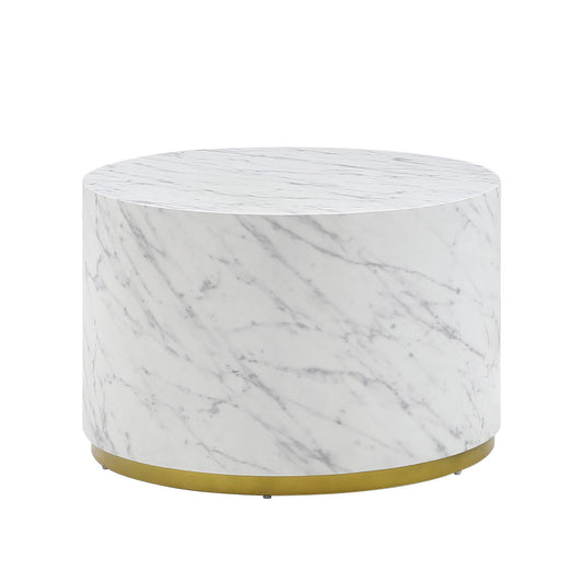 White Marble Pattern Cocktail Table with Gold Metal Base 23.62inch: Stylish MDF Furniture for Elegant Spaces