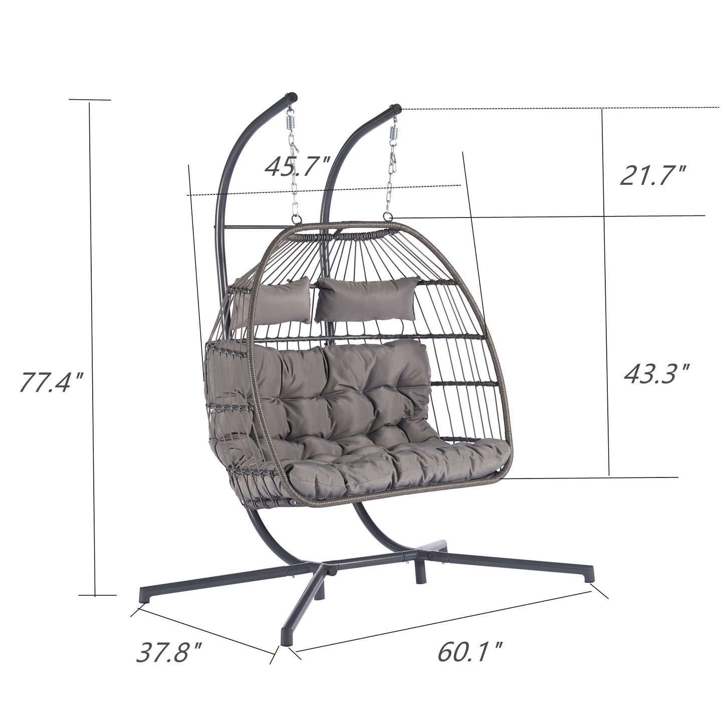 2 Person Outdoor Rattan Hanging Chair: Weatherproof, Durable, Comfortable Design with Cushions - Ideal for Relaxation in Garden and Outdoor Spaces - Multiple Color Options, Compact Size