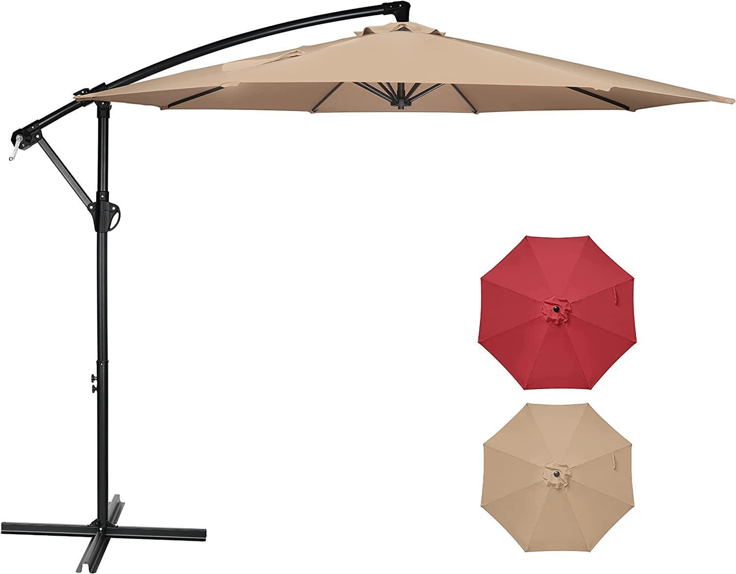 10ft Offset Umbrella Cantilever Patio Hanging Umbrella Outdoor Market with Crank & Cross Base - Ideal for Garden, Lawn, Backyard, and Deck - Tan Color