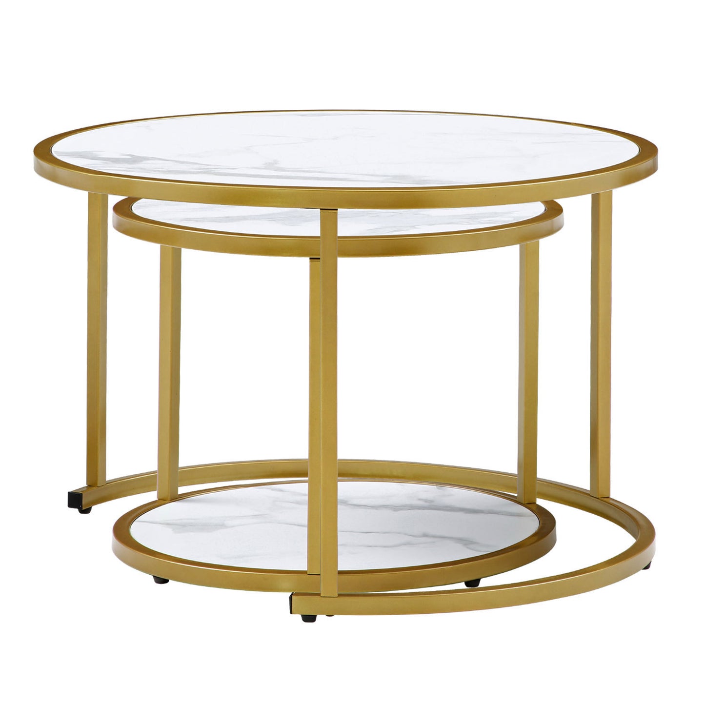 Marble Pattern MDF Top, Gold Metal Frame Nesting Coffee Table Set of 2 - Modern Style, Elegant Design, Space-saving Solution, Black & White Colors, Various Sizes Available