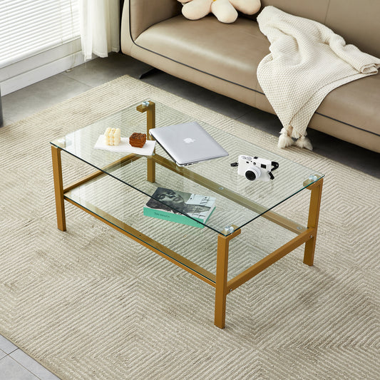 Clear Glass Coffee Table with Golden Leg - Stylish, Modern, and Spacious