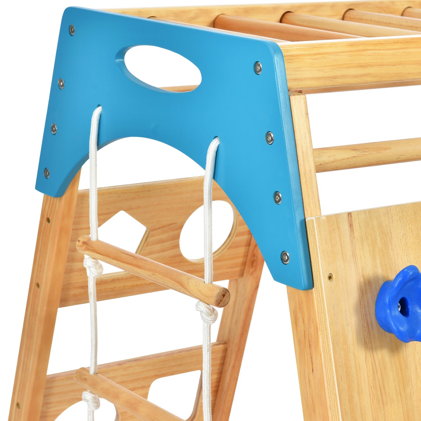 Wooden Indoor Kids Playground Jungle Gym with Slide, 8-in-1 Playset, Rock Climbing Wall, Monkey Bars, and Swing - Toddlers Wooden Climber with Rope Wall Climb - Color & Size Options Available