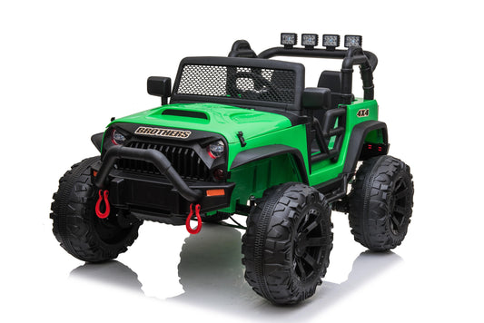 24vJEEP Double Drive Children Ride-on Car - 200W*2 Battery, Parent Remote Control, Electron Assisted Steering Wheel, Foot Pedal, LED Lights, Music Board (USB/Bluetooth/MP3/Volume) - Red/Blue/Green, Various Sizes Available