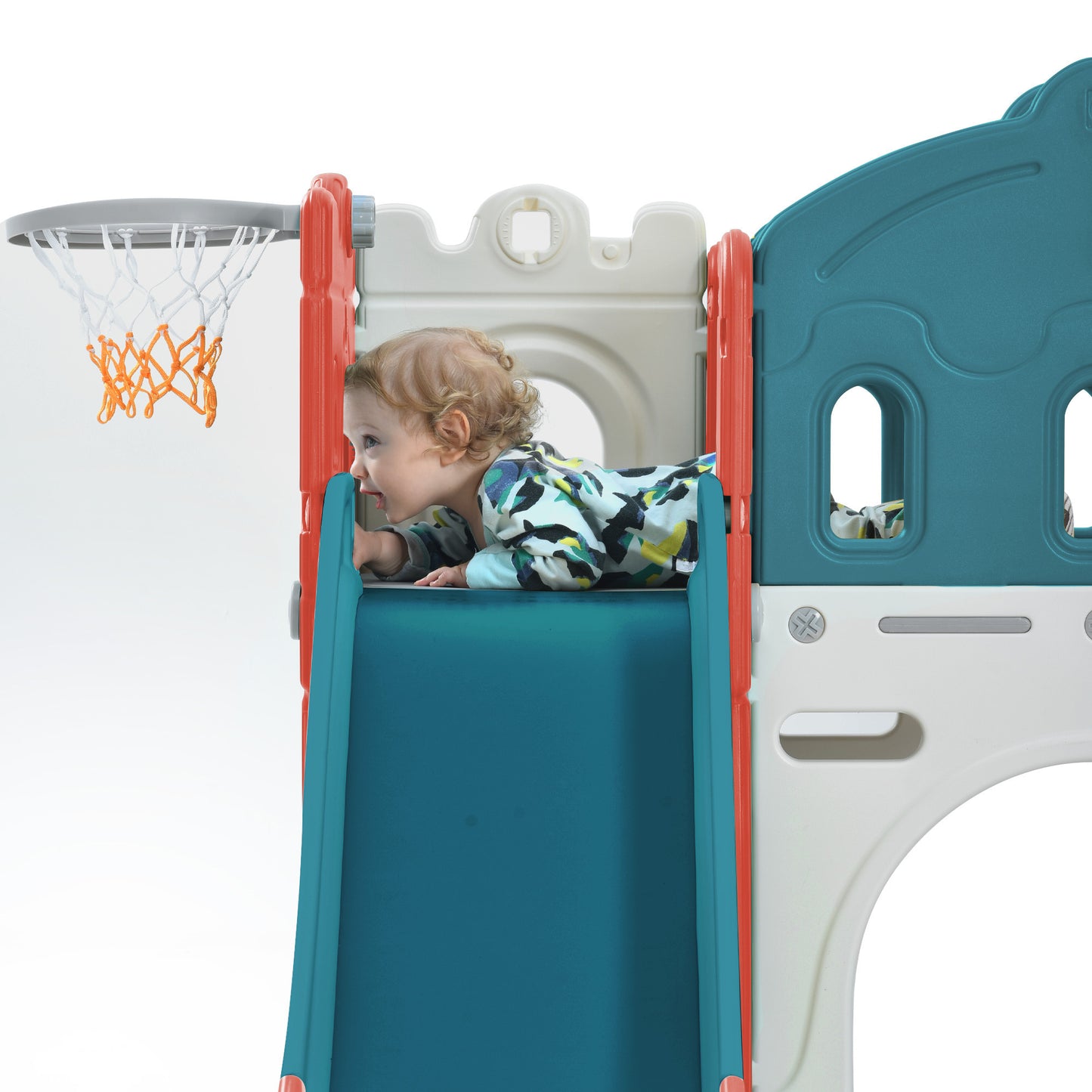 Kids Slide Playset Structure: Freestanding Castle Climber with Slide and Basketball Hoop - Toy Storage Organizer for Toddlers - Indoor/Outdoor Kids Climbers Playhouse for Playground Activity - Color & Size Options Available