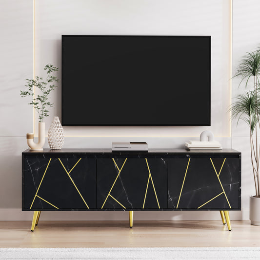 Modern TV Stand for 65" TV, Media Console Table, Entertainment Center with Large Storage Cabinet - Stylish and Functional Furniture for Living Room or Bedroom, Black