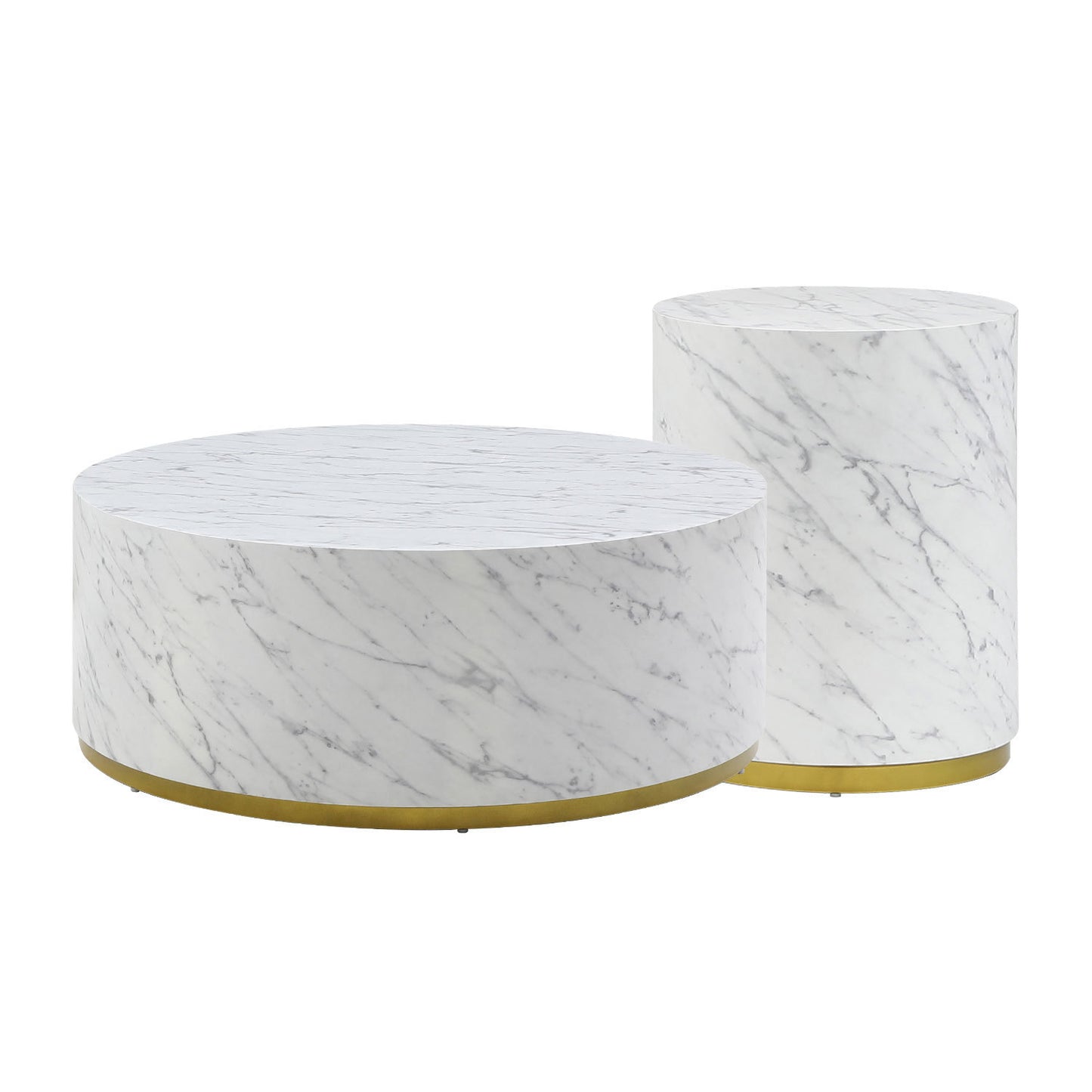 Set of 3 White Marble Pattern Round Coffee Tables: Fully Assembled Living Room Side & End Table Set - Elegant Design, Sturdy Construction, Ideal for Small Spaces - 220 letters.