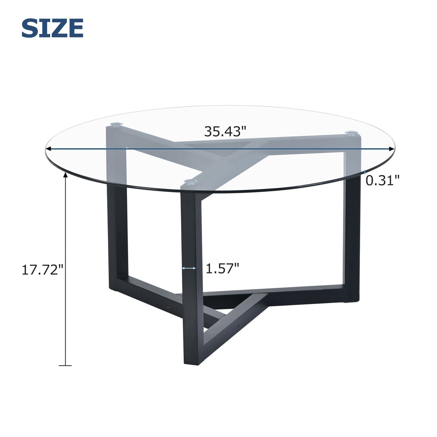 ON-TREND Round Glass Coffee Table, Easy Assembly, Tempered Glass Top, Sturdy Wood Base, Black (Modern Cocktail Table, 220 Letters)