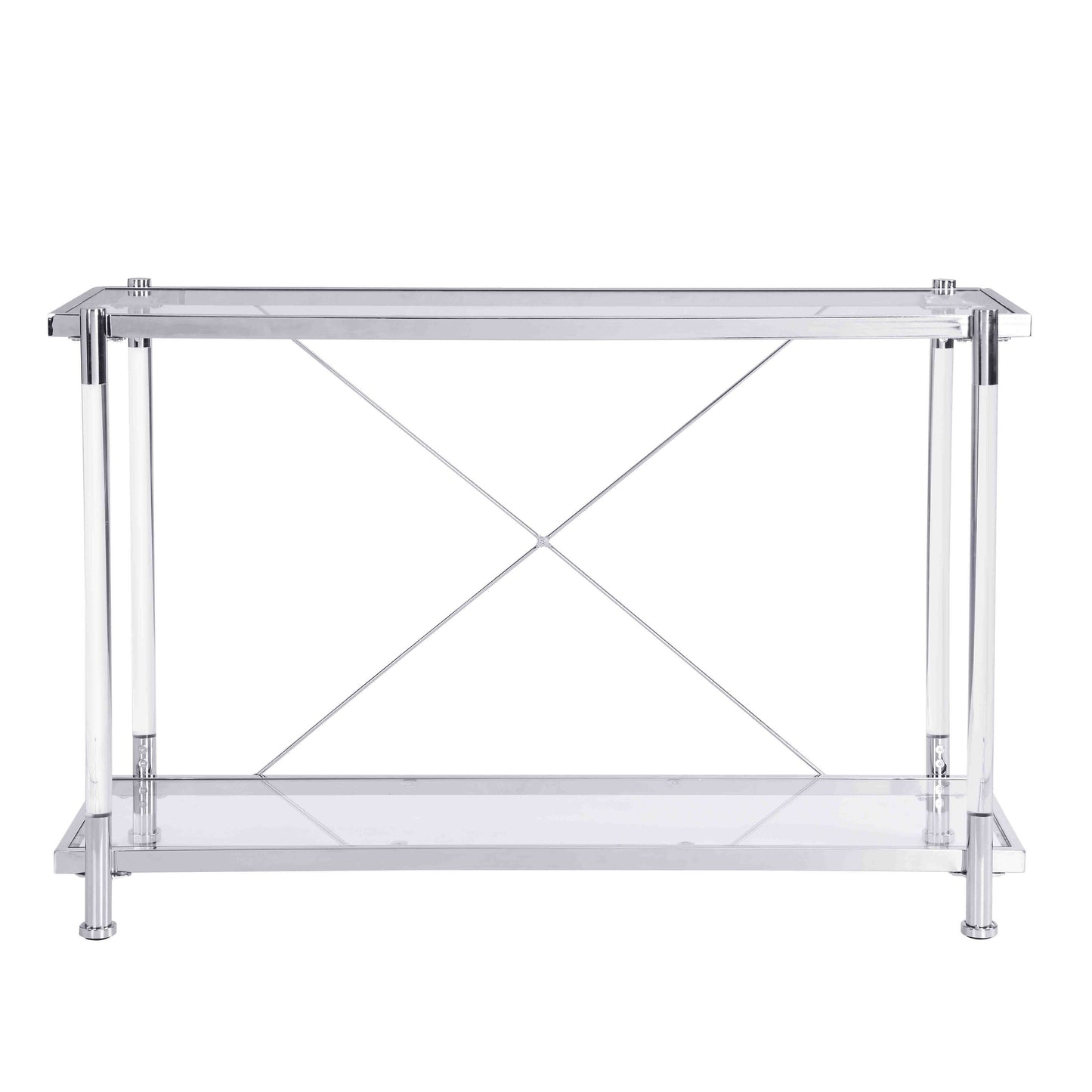 43.31'' Chrome Glass Sofa Table: Acrylic Side Console for Living Room & Bedroom - Elegant and Versatile Furniture Piece with Generous Size