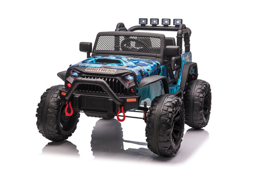 24vJEEP Double Drive Children Ride-on Car with Parent Remote Control, Electron Assisted Steering Wheel, LED Lights, Music Board, USB/Bluetooth/MP3, 200W*2 12V9AH*2 Battery, Foot Pedal - Size & Color Options Available