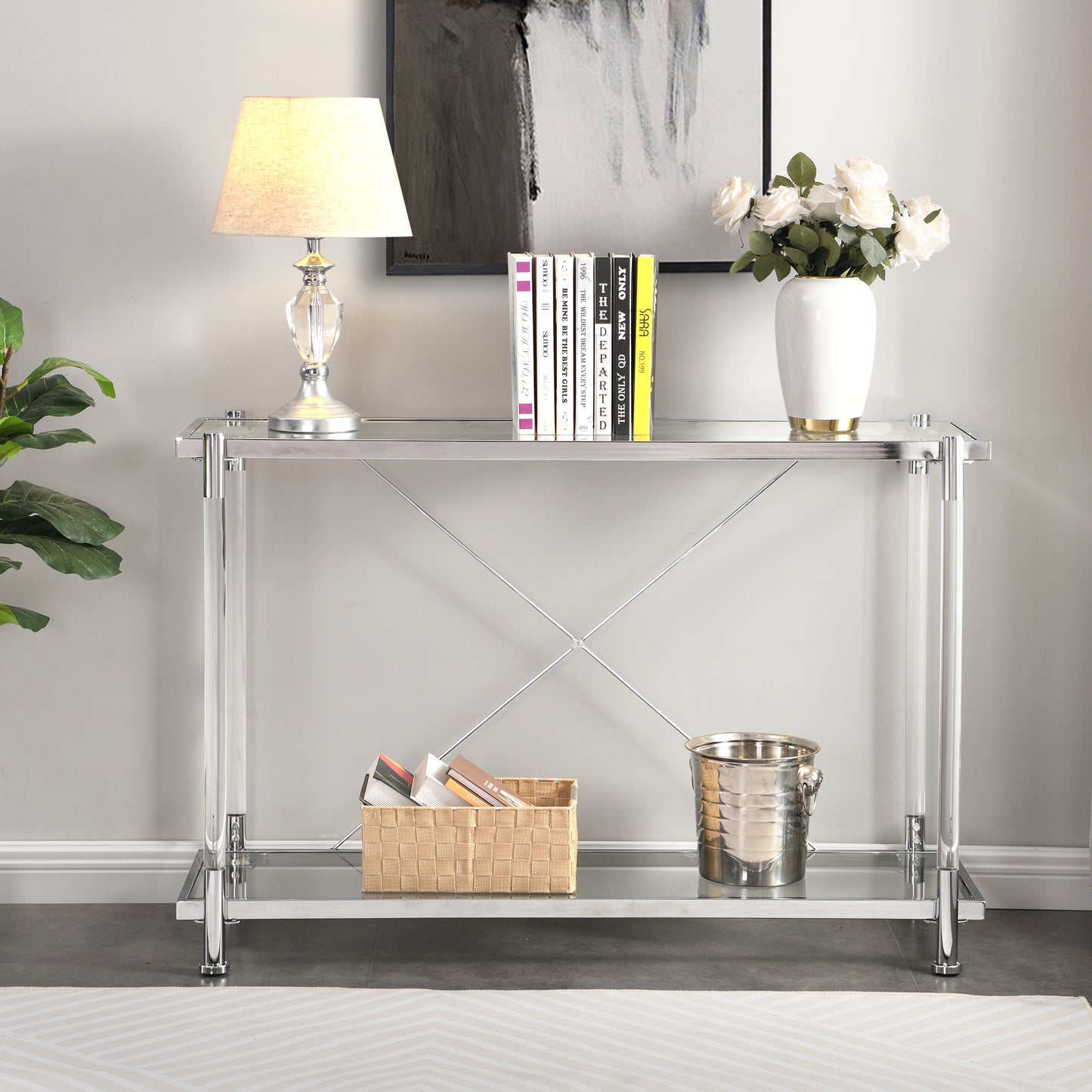 Acrylic Glass Side Table: Chrome Sofa Table, Console Table for Living Room & Bedroom - Sleek, Modern Design with Chrome Finish - Perfect for Any Space - Available in Multiple Colors and Sizes