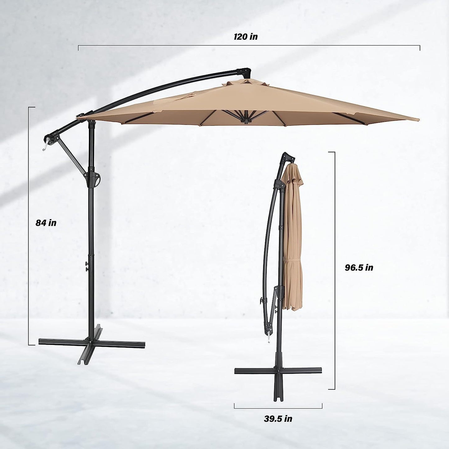 10ft Offset Umbrella Cantilever Patio Hanging Umbrella Outdoor Market with Crank & Cross Base - Ideal for Garden, Lawn, Backyard, and Deck - Tan Color