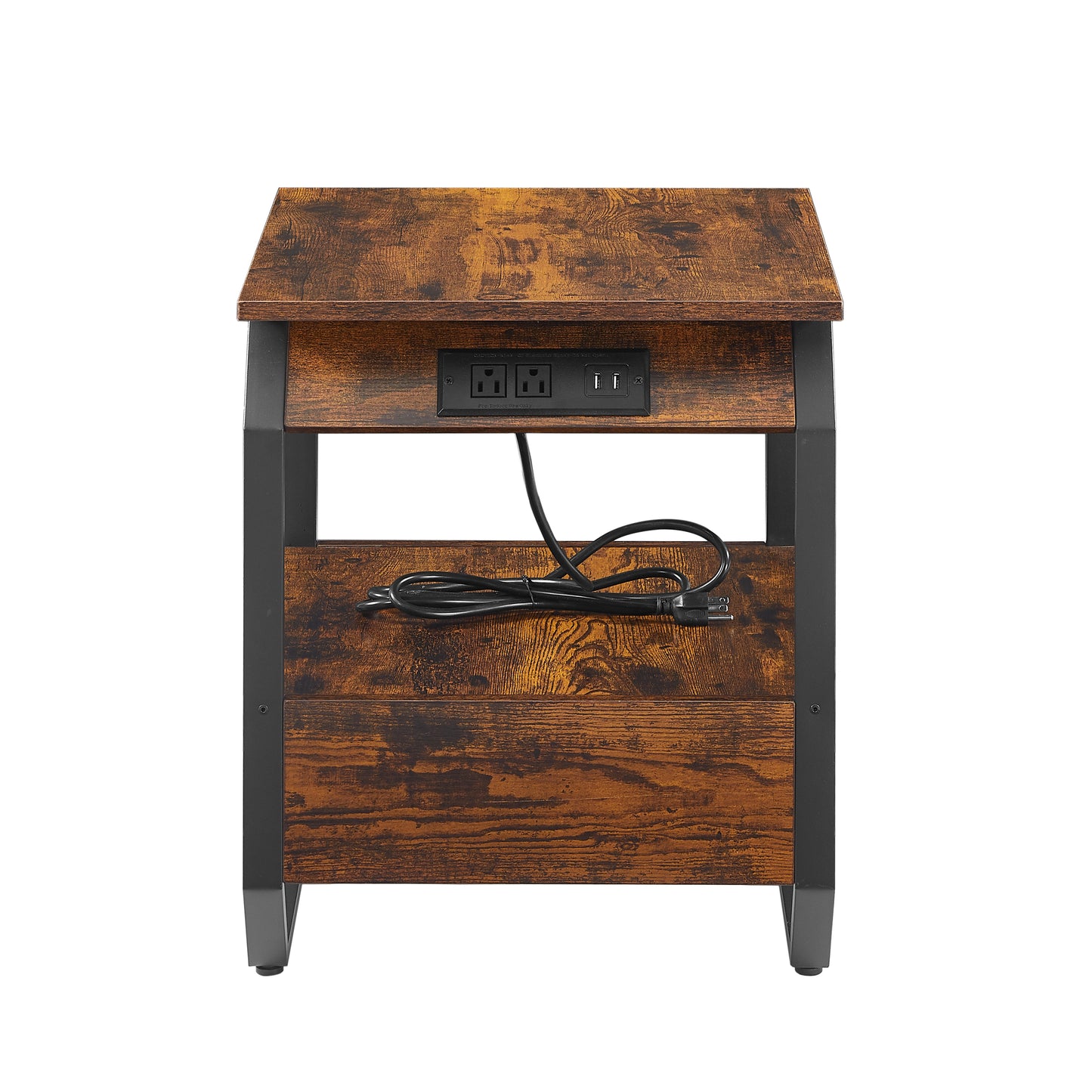 End Table with Charging Station, Drawers & Bedside Functionality for Bedroom - Rustic Brown, 17.3’’W*17.9’’D*21.2’’H