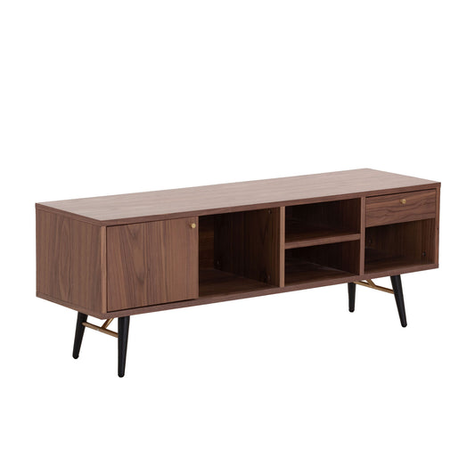 Mid-Century Modern Low Profile Media Console TV Stand, Walnut - Stylish and Functional Entertainment Center for TVs,  Sleek Design with Ample Storage Space for Media Devices - 60 inches