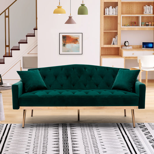 COOLMORE Velvet Sofa - Accent Loveseat with Stainless Feet, Green Velvet Finish