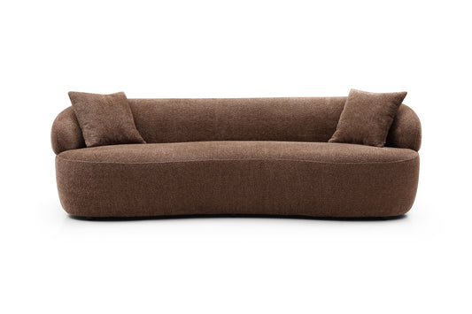 Mid Century Modern Curved Sofa, 3 Seat Cloud Boucle Fabric Couch for Living Room, Bedroom, Office - Brown