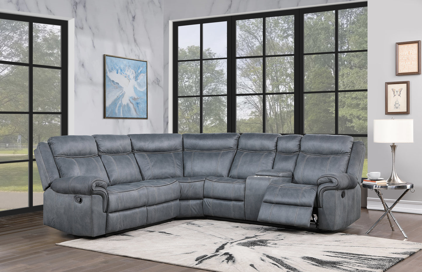 Dollum Sectional Sofa in Two Tone Gray Velvet: Luxurious and Stylish LV00398