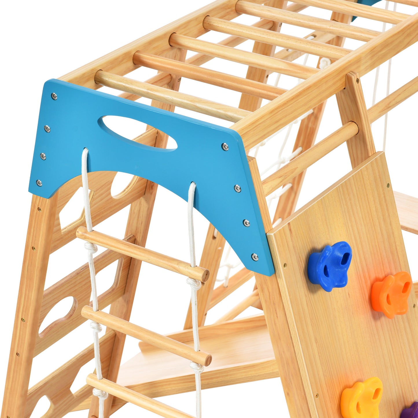 Wooden Indoor Kids Playground Jungle Gym with Slide, 8-in-1 Playset, Rock Climbing Wall, Monkey Bars, and Swing - Toddlers Wooden Climber with Rope Wall Climb - Color & Size Options Available