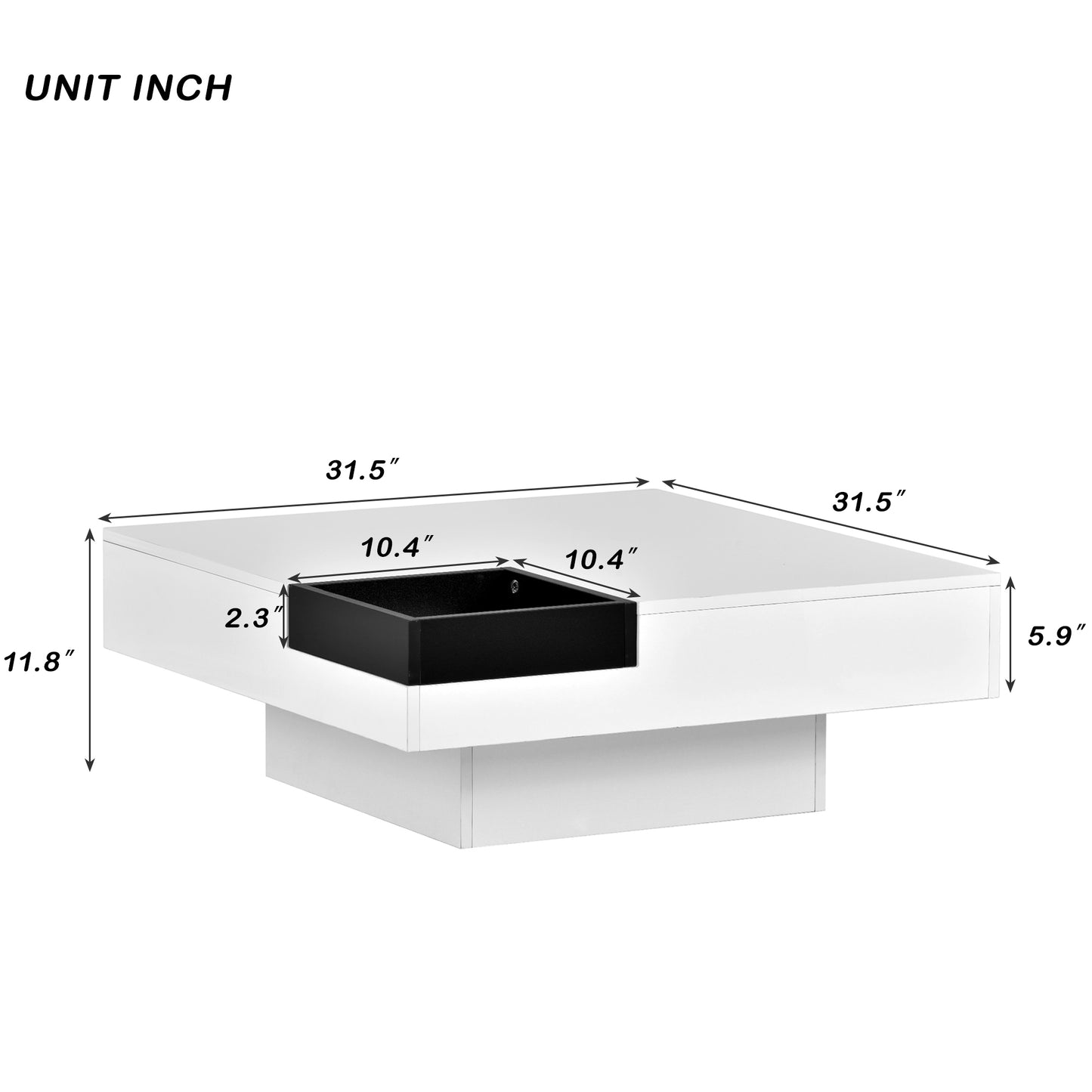 ON-TREND Modern Minimalist Design Square Coffee Table with Detachable Tray & Plug-in LED Strip Lights Remote Control for Living Room - 31.5*31.5in, 16-color