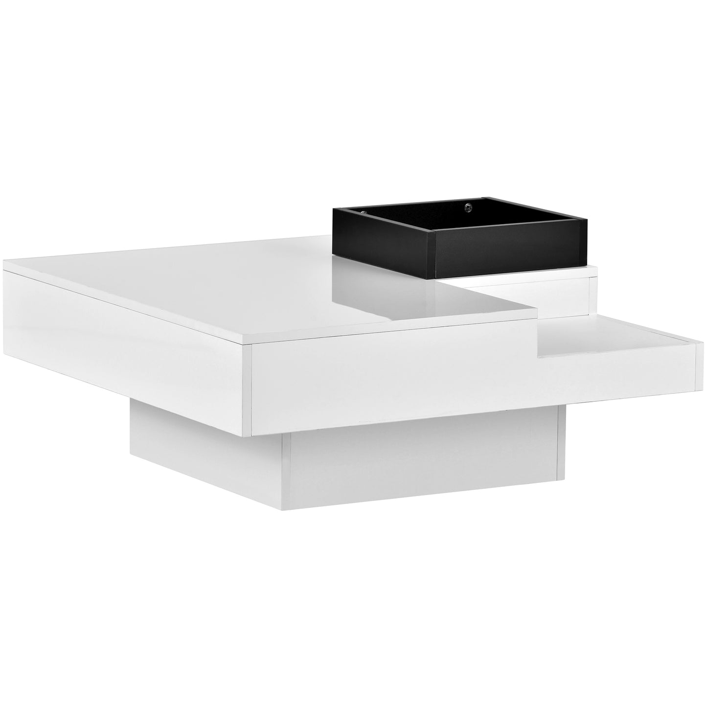 ON-TREND Modern Minimalist Design Square Coffee Table with Detachable Tray & Plug-in LED Strip Lights Remote Control for Living Room - 31.5*31.5in, 16-color