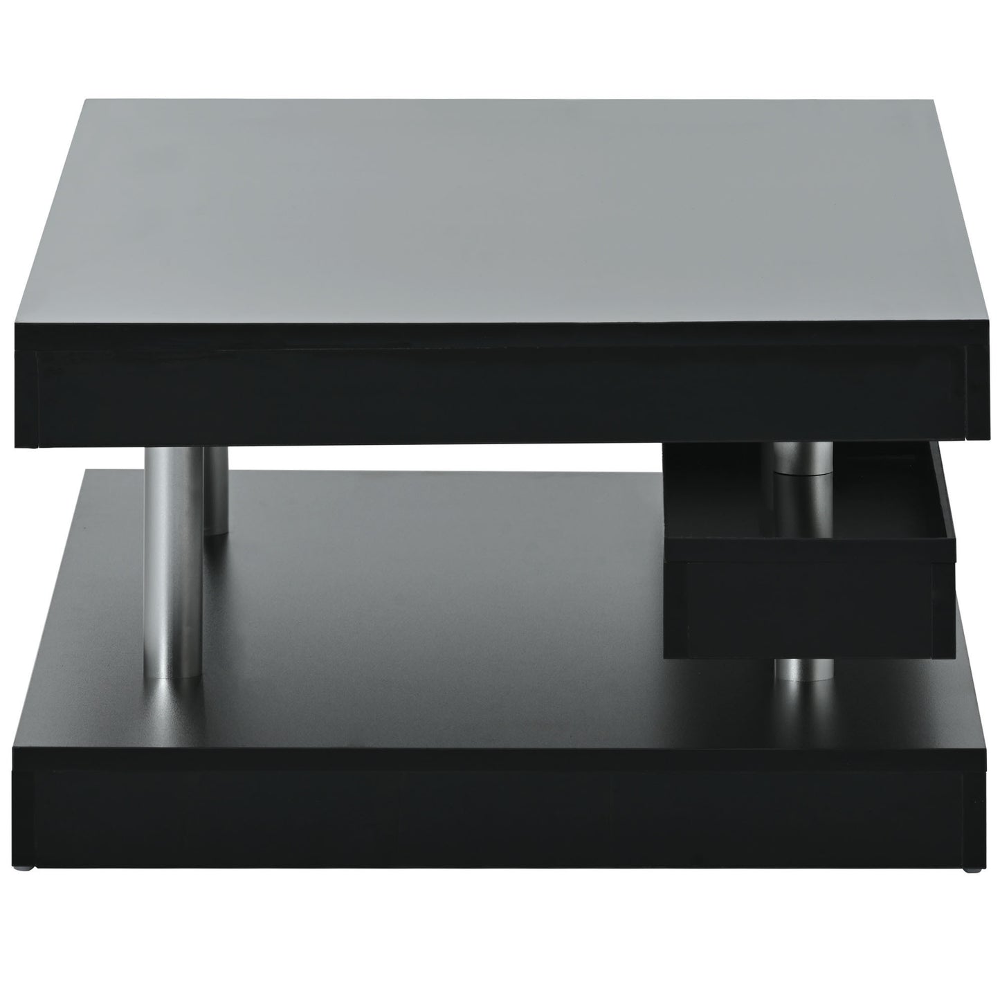 ON-TREND 2-Tier Coffee Table, Silver Metal Legs, High-gloss UV Surface, Minimalist Design, Living Room Center Table, Black Rectangle Cocktail Table