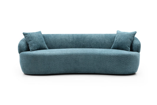 Blue Mid Century Modern Curved Sofa, 3 Seat Cloud Boucle Fabric Couch for Living Room, Bedroom, Office