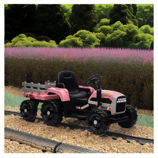 12V Battery Powered Ride on Tractor with Trailer: Remote Control, Three-Speed Adjustable, Power Display, USB, MP3, Bluetooth, LED Light, Two-Point Safety Belt, Perfect for Kids, Color Options Available