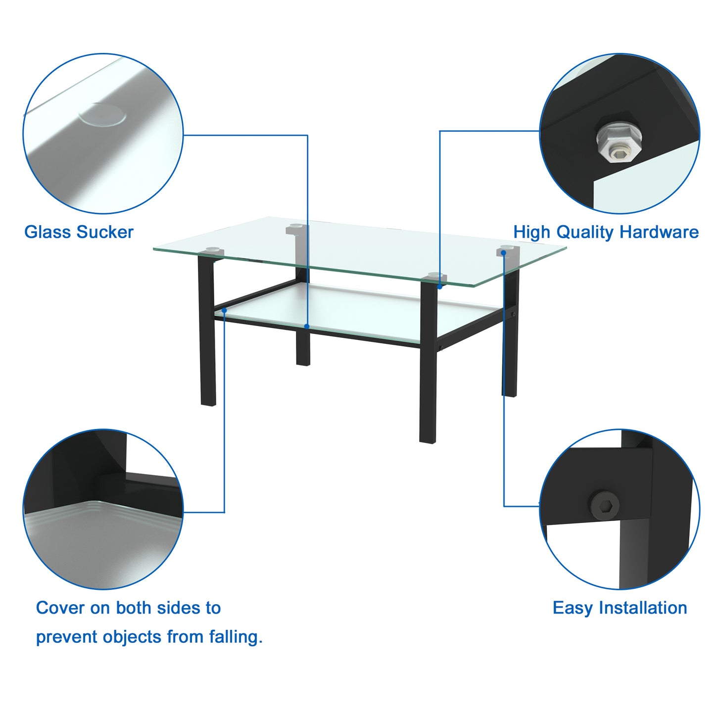 Transparent Glass Black Coffee Table - Modern Simple Living Room Side Center Table - Sleek Design, Versatile Size