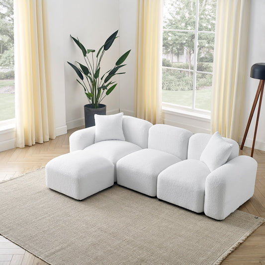 L-Shape Modular Sectional Sofa, DIY Combination, Teddy Fabric, White - Create Your Perfect Seating with this Versatile and Comfy Sofa