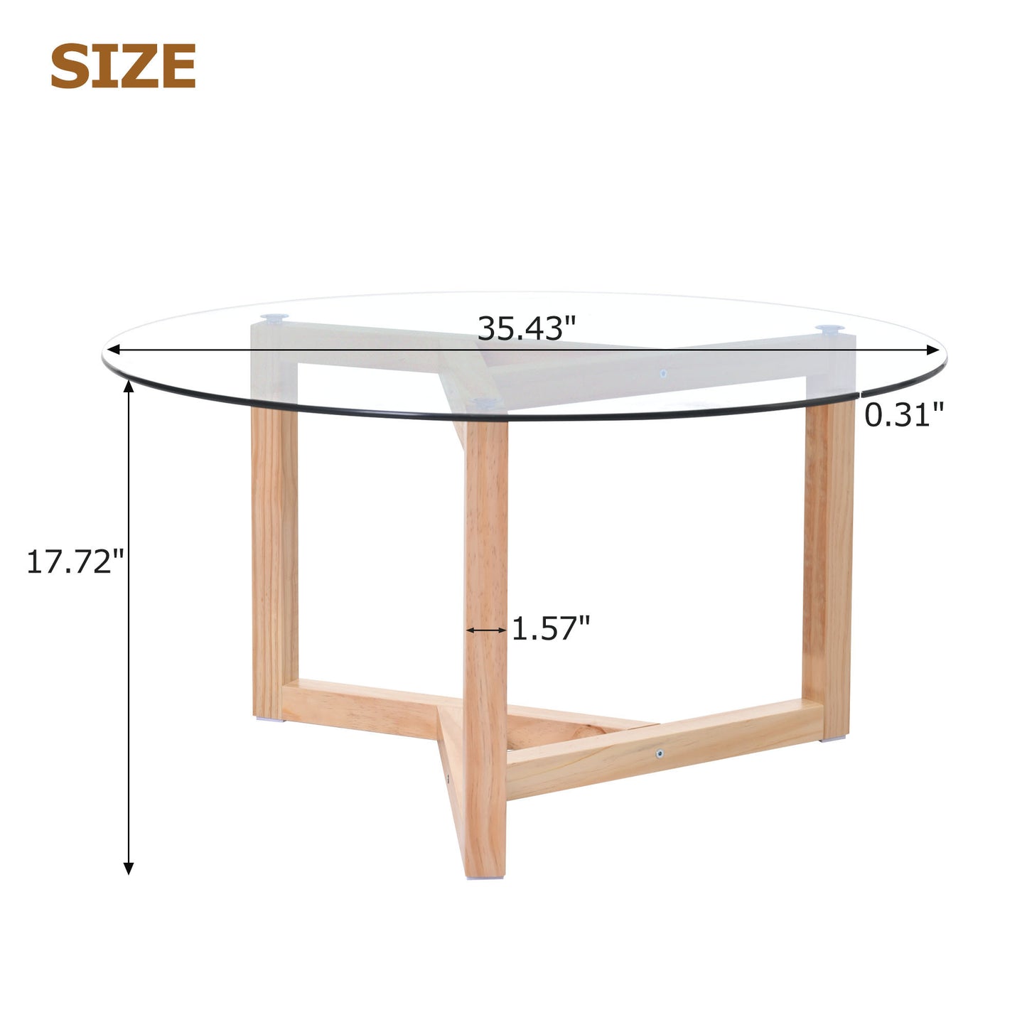 ON-TREND Round Glass Coffee Table with Tempered Glass Top & Sturdy Wood Base, Natural - Modern Cocktail Table, Easy Assembly,  (WF190112AAL)